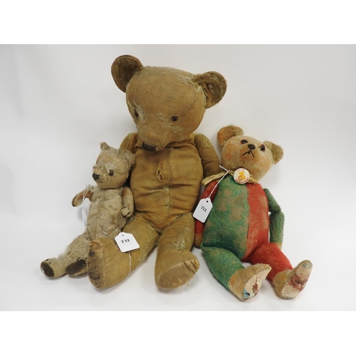 222 - Three vintage loveworn teddy bears