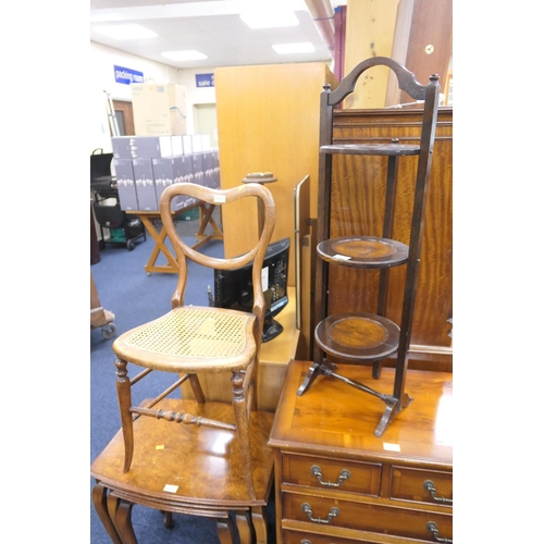 490 - Oak folding cake stand and a cane seated kidney back side chair (2)