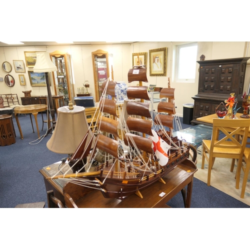 498 - Decorative wooden model of a galleon, height 79cm