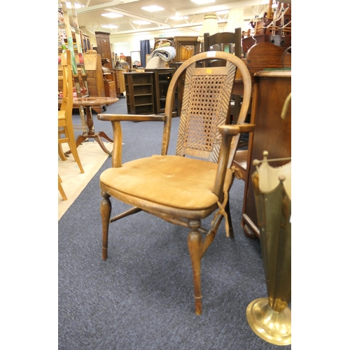 500 - Caned back beech open armchair