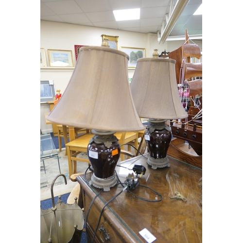 503 - Pair of French pottery table lamps