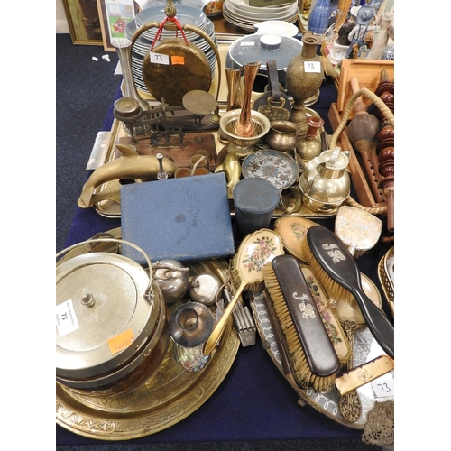 73 - Selection of metal wares including postal scales, cloisonne foot mounted dish, electro-plated and oa... 