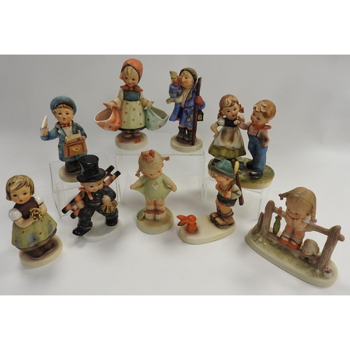 77 - Six Hummel figures including a window cleaner, signed, two Lucie Attwell figures and a further figur... 