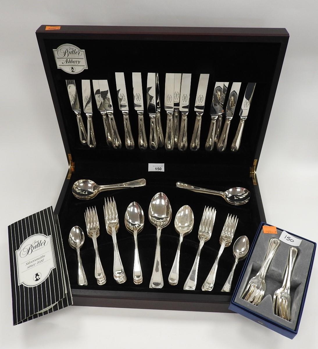 George Butler cased silver plated canteen of cutlery and a Debenham's ...