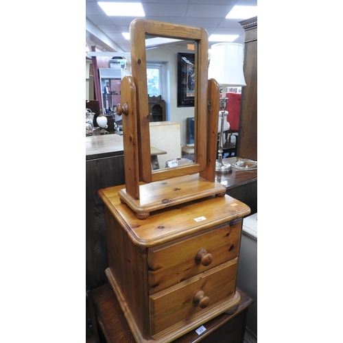 372 - Modern pine two drawer bedside chest and a pine dressing table mirror (2)