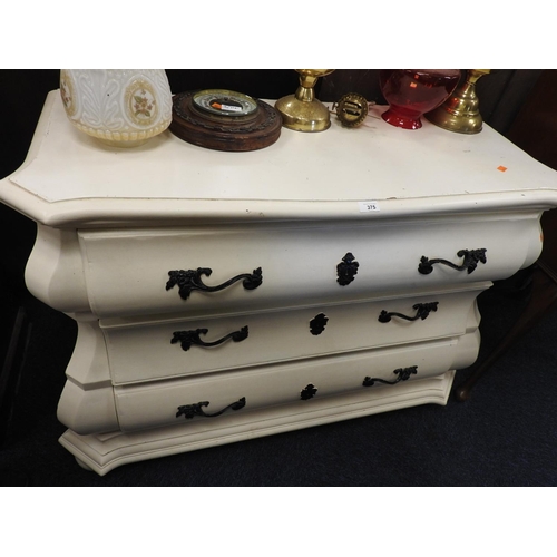 375 - Ethan Allen white painted bombe chest of drawers, width 115cm, height 66cm