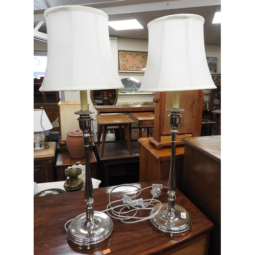 381 - Pair of chromed metal table lamps