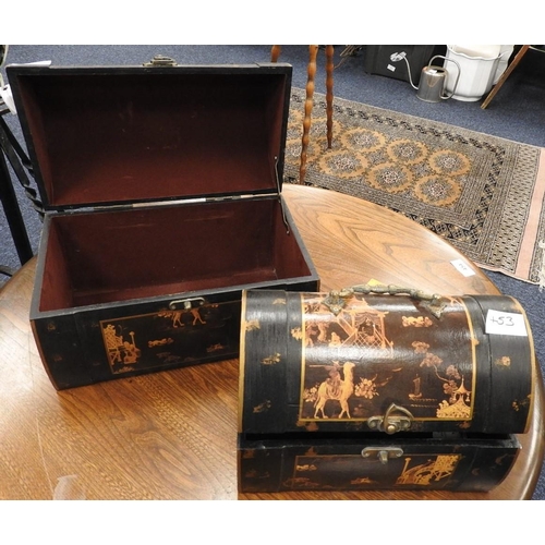 453 - Two decorative chinoiserie style dome topped boxes