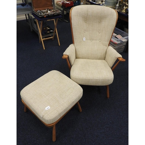 460 - Ercol upholstered high comb back armchair and matching footstool (2)