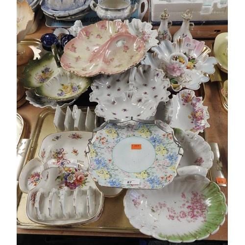 87 - Shelley Melody cake plate, also an assortment of Victorian and later patterned china hors d'oeuvres ... 