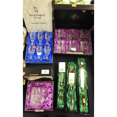 94 - Boxed glassware including Edinburgh Crystal tumblers and half pint tankard, also Royal Doulton port ... 