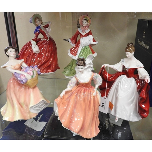 158 - Five Royal Doulton figurines including 'Wintertime' and 'Sara', all boxed