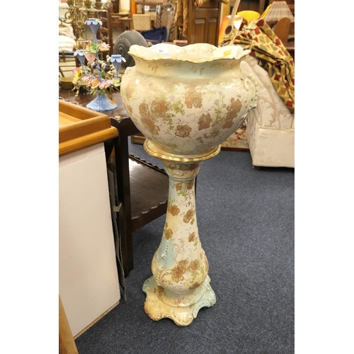 361 - Victorian Staffordshire pottery floral decorated jardiniere on stand, height 92.5cm