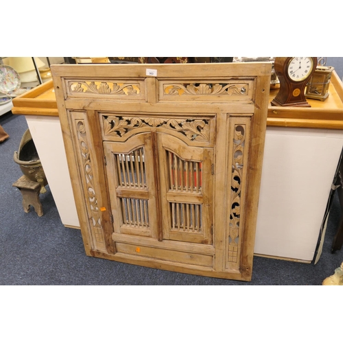 363 - Decorative carved wooden shuttered window wall mirror, 90cm x 80cm