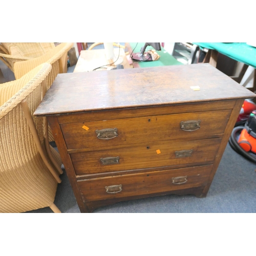 451 - Baize topped hall table and a further side table; also a Victorian chest of drawers (3)