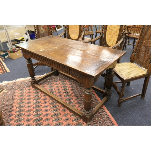 602 - Oak joined refectory dining table in the 17th Century style fitted with a frieze drawer, 138cm x 69c... 