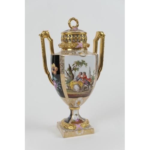 10 - Helena Wolfsohn (Dresden) pot pourri urn and cover, circa 1900, twin gilt handles on an urn shaped b... 