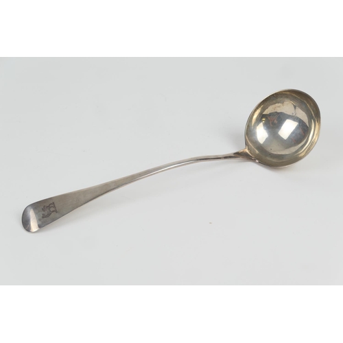 102 - George III silver Old English pattern soup ladle, marks rubbed, maker possibly BC, London circa 1800... 