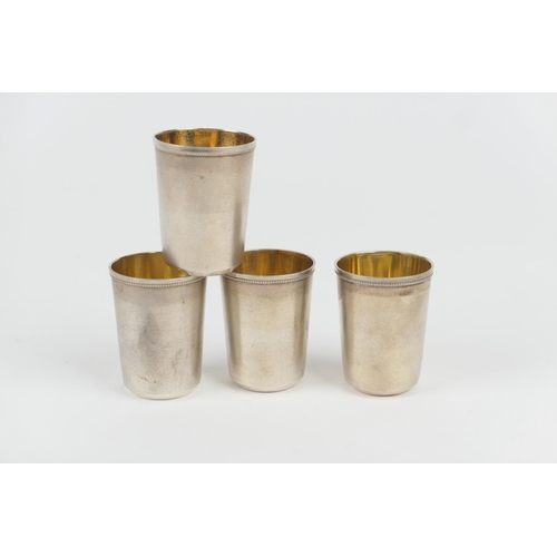 103 - Four Soviet Charka cups, each in a matt finish with gilt interior, base stamped 875, height 5cm, gro... 