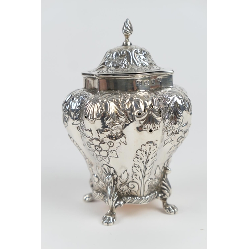 115 - Victorian silver tea caddy, by Nathan & Hayes, Birmingham 1895, lobed inverted baluster form, repous... 