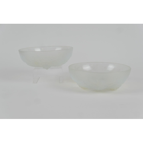 18 - Two Etling glass bowls, moulded with hops and tinted with blue opalescence, moulded marks, 20cm diam... 