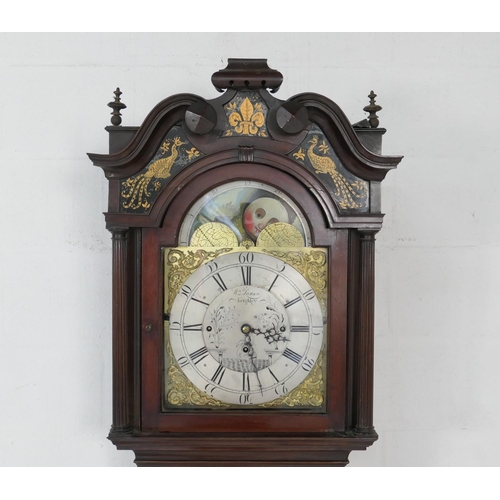 587 - Lanson, Keighley, mahogany eight day musical chiming longcase clock, the hood with verre eglomise pa... 