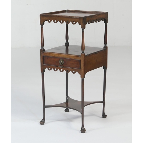 594 - Mahogany washstand in Chippendale style, square top over an undershelf with a single drawer, fretwor... 