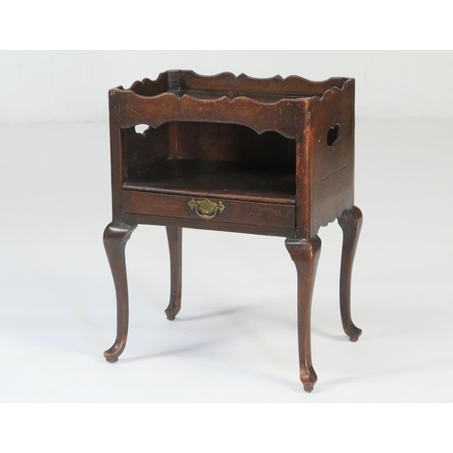 596 - George III oak night table, circa 1800, galleried top with an undershelf with a drawer, side grab ha... 