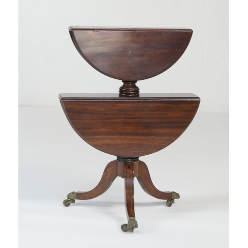 597 - Late George III mahogany folding dumb waiter, circa 1825, the top 53cm diameter, over a turned and r... 