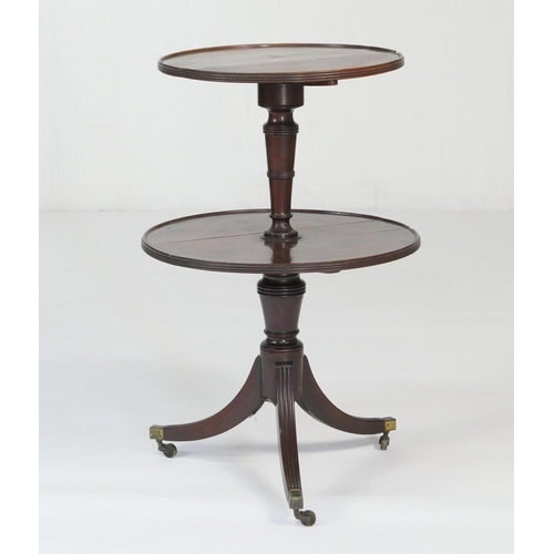 598 - Late George III mahogany folding circular dumb waiter, by Thomas Wilmott (1800-39), having a circula... 