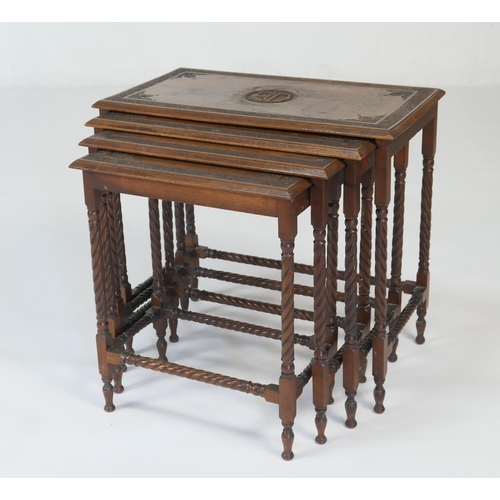 599 - Indian carved teak jardiniere stand, circa 1900-20, having a square top profusely carved with foliag... 