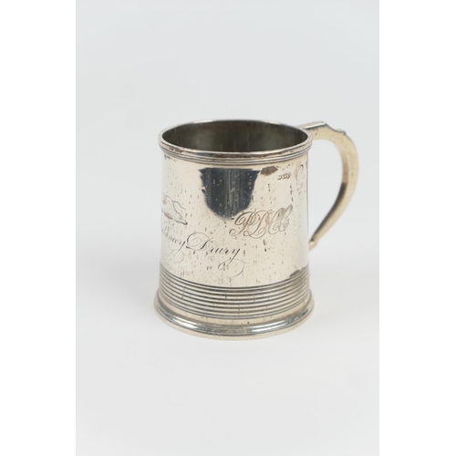 68 - George III Irish silver christening tankard, Dublin 1822, stamped 'M West', tapered cylinder form en... 