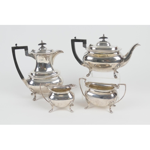 73 - George VI silver four piece tea service, by Walker & Hall, Sheffield 1946, comprising plain baluster... 