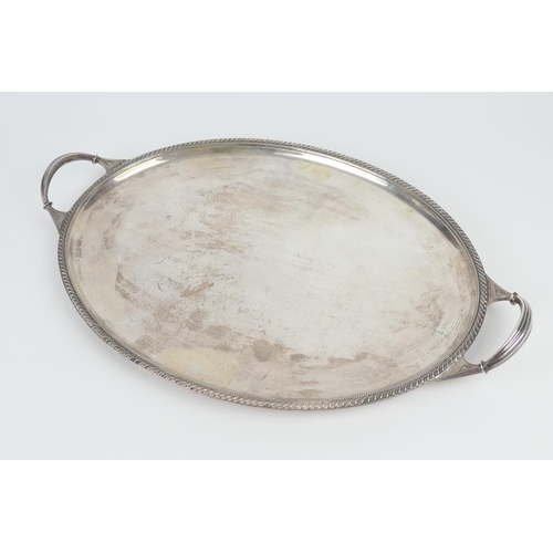 74 - George V silver oval serving tray, by William Hutton & Sons, Sheffield 1930, with gadrooned edge and... 