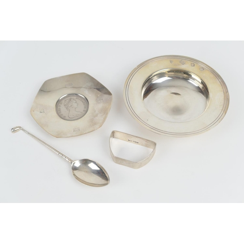 75 - Modern silver Armada dish, London 1957, 12cm diameter; also a modern silver coaster centred with a C... 