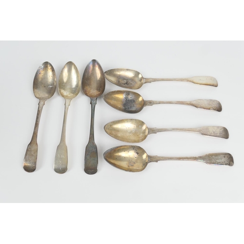 76 - Five George III silver fiddle pattern  tablespoons, by William Bateman, London 1780, all similarly e... 