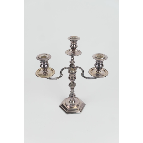 78 - Modern Irish silver candelabrum, Dublin 1969, in Queen Anne style, with three S-shaped branches, ove... 