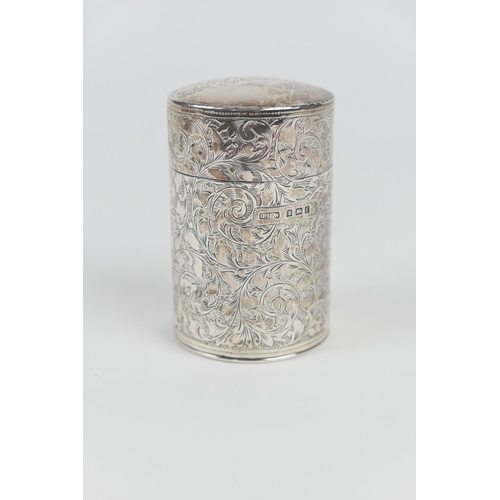 81 - Edwardian silver salts bottle, maker GEW, Birmingham 1901, cylinder form with hinged cap, foliate an... 