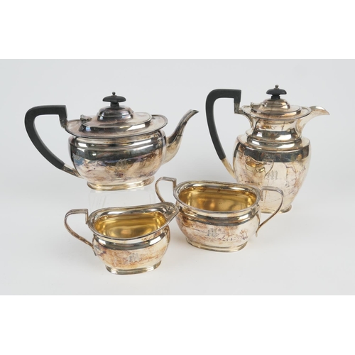 83 - George VI silver four piece tea service, Sheffield 1942, comprising plain slight baluster teapot wit... 