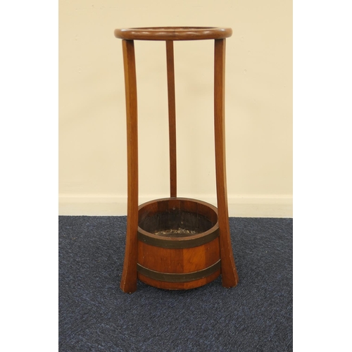 607 - Edwardian mahogany coopered stick stand, height 75cm, the base 29cm diameter