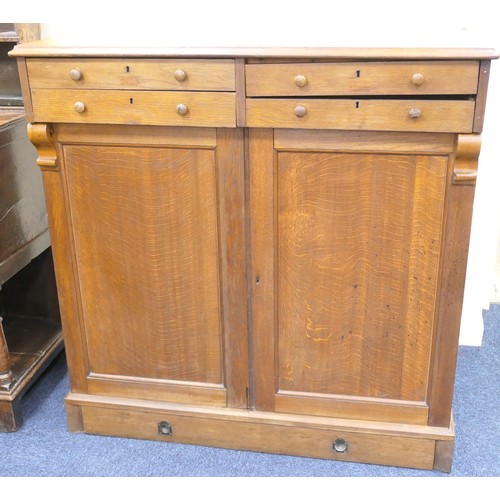 586A - Victorian oak collector's cabinet, circa 1900, fitted with four drawers at the top, the cupboard doo... 