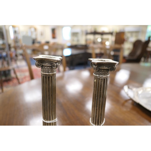 89 - Pair of late Victorian silver Corinthian column candlesticks, by Hawksworth Eyre, Sheffield 1899, re... 