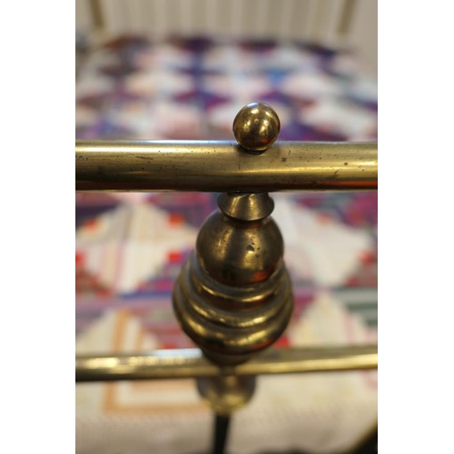 588 - Victorian brass double bed, with original pine framed spring base and irons, width 142cm, length 211... 