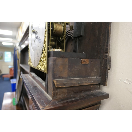 587 - Lanson, Keighley, mahogany eight day musical chiming longcase clock, the hood with verre eglomise pa... 