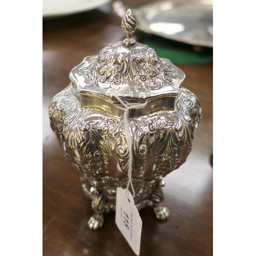 115 - Victorian silver tea caddy, by Nathan & Hayes, Birmingham 1895, lobed inverted baluster form, repous... 