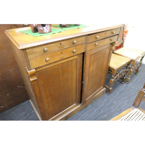 586A - Victorian oak collector's cabinet, circa 1900, fitted with four drawers at the top, the cupboard doo... 