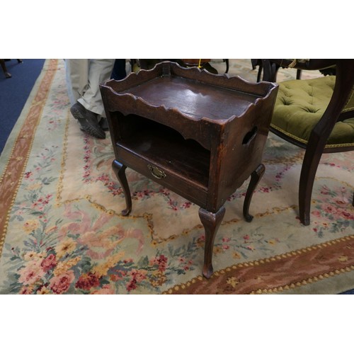 596 - George III oak night table, circa 1800, galleried top with an undershelf with a drawer, side grab ha... 