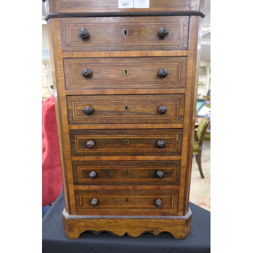 601 - French rosewood and inlaid collector's chest, circa 1900, crossbanded throughout and with ebonised r... 