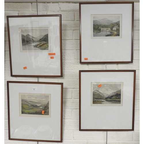 11 - Claude Rowbotham, series of four signed aquatint etchings of Highland landscapes