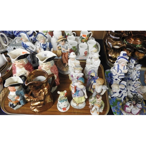 52 - Number of Victorian and later porcelain figures including German Fairing 'The Welsh Tea Party', Toby... 